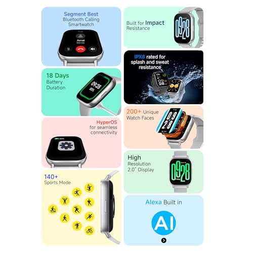 Redmi Watch 5 Active, 2" Display, Metal Body, 18 Day Battery, Bluetooth Calling, Advanced AI Noise Cancellation, Alexa, Matte Silver