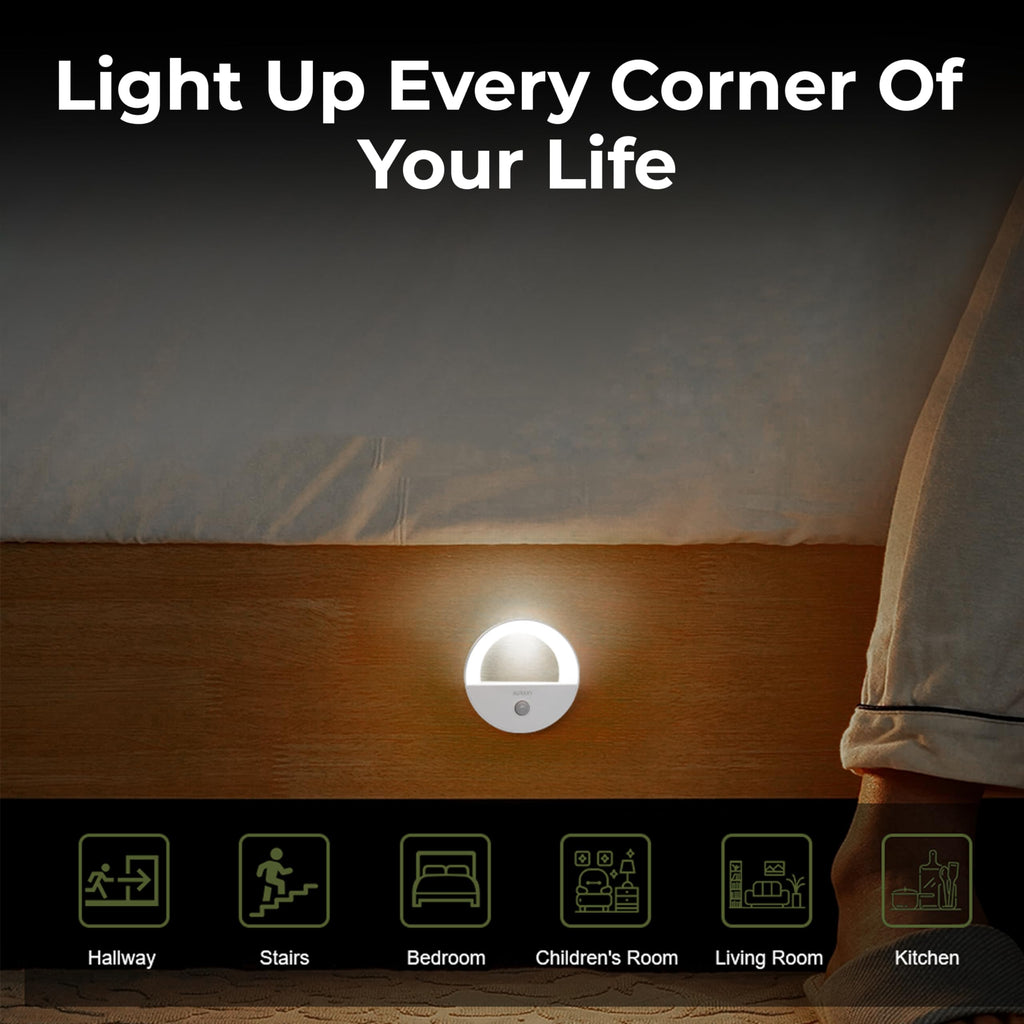 Robustt Sensor Night Light - Pack of 1 | Round Shape | White LED Light | ABS Material | Automatic On/Off | Night Light for Bedroom | Smart Light Sensor