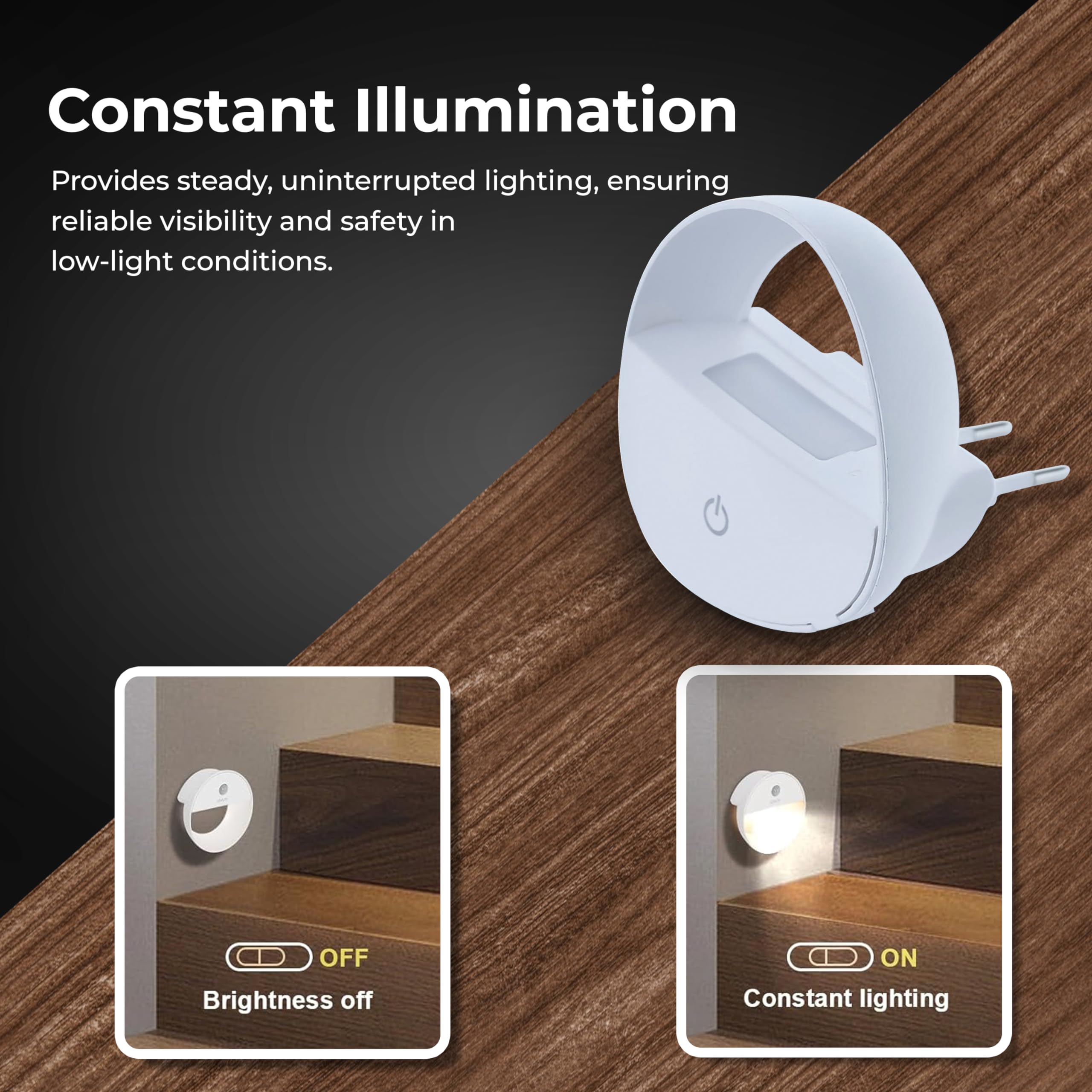 Robustt Sensor Night Light - Pack of 1 | Round Shape | White LED Light | ABS Material | Automatic On/Off | Night Light for Bedroom | Smart Light Sensor