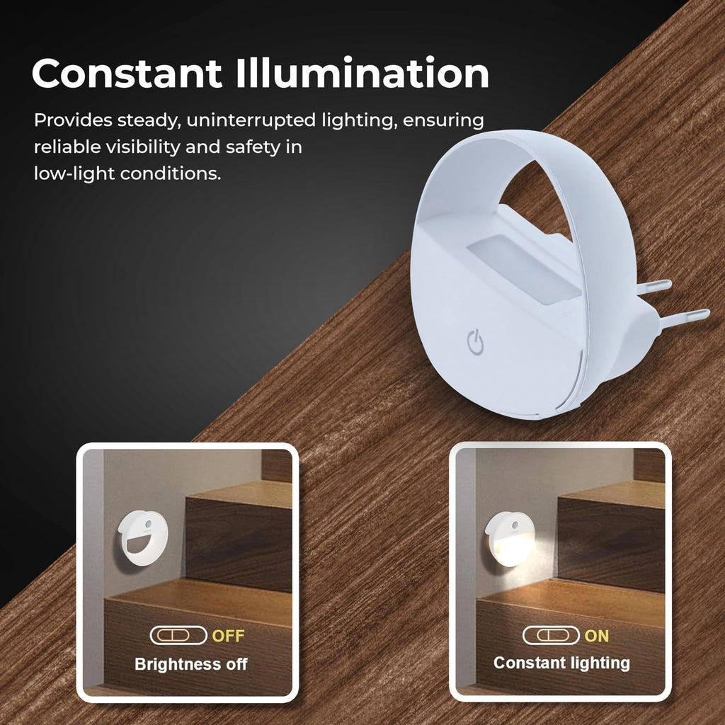 Robustt Sensor Night Light - Pack of 1 | Round Shape | White LED Light | ABS Material | Automatic On/Off | Night Light for Bedroom | Smart Light Sensor