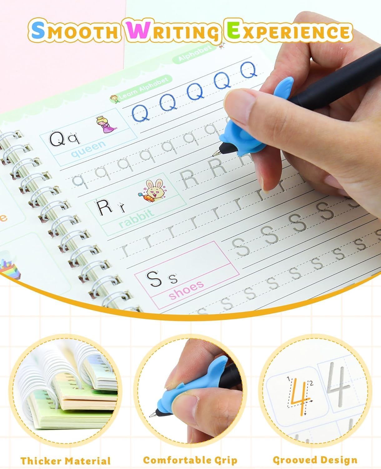 Magic Practice Copybook,(4 Books+10 Refill) Number Tracing Book for Preschoolers with Pen,Magic Copybook Set Practical Reusable