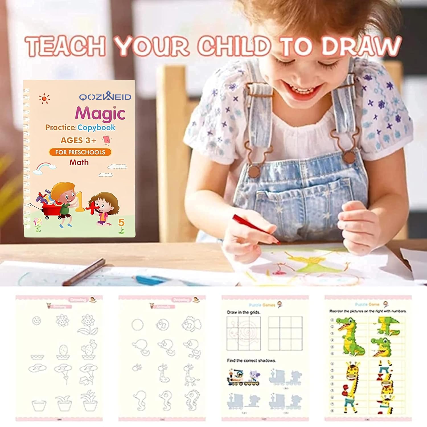 Magic Practice Copybook,(4 Books+10 Refill) Number Tracing Book for Preschoolers with Pen,Magic Copybook Set Practical Reusable - Image 4