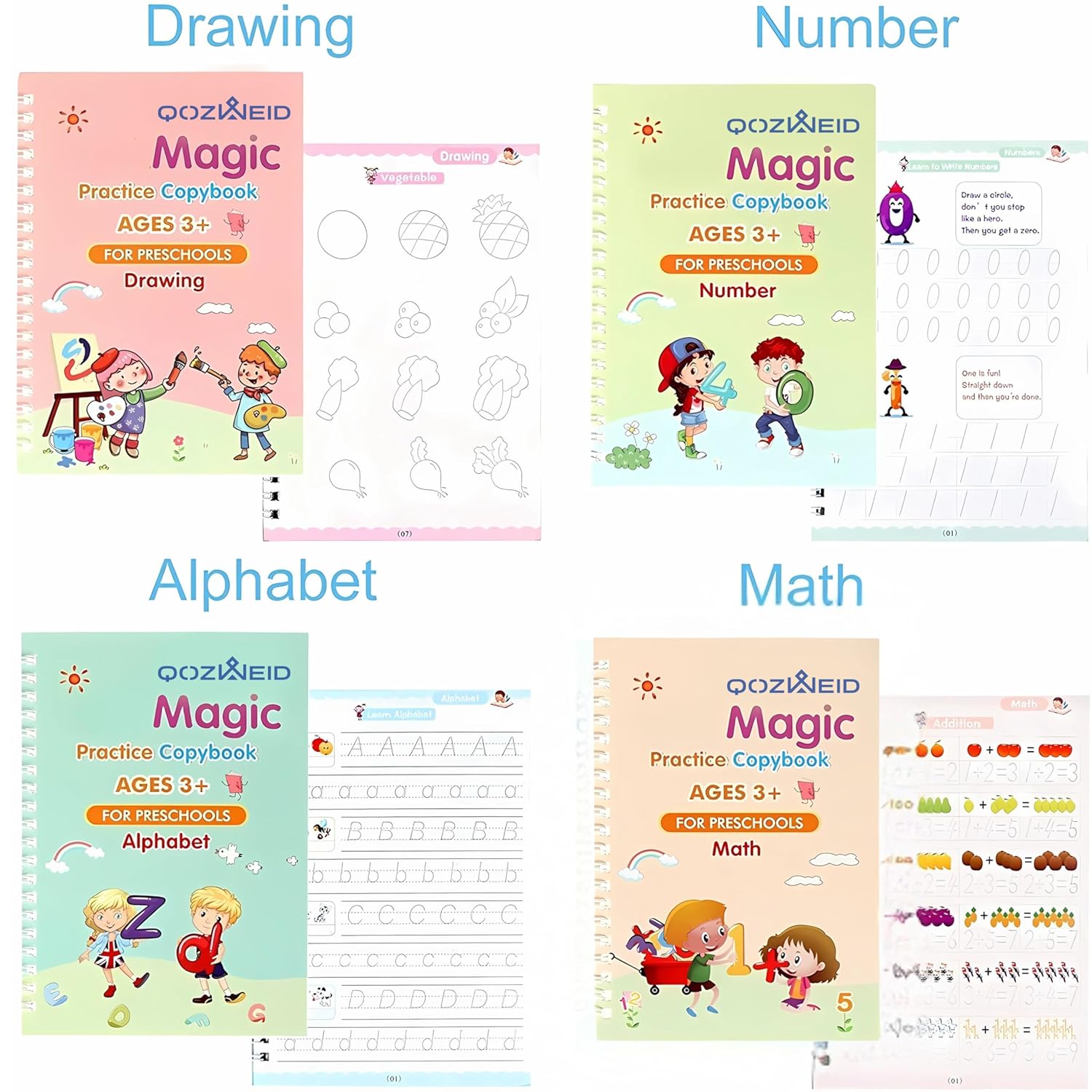 Magic Practice Copybook,(4 Books+10 Refill) Number Tracing Book for Preschoolers with Pen,Magic Copybook Set Practical Reusable - Image 5