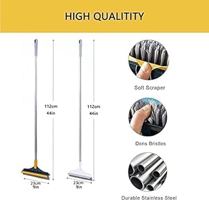Bathroom Cleaning Brush with Wiper 3 in 1 Tiles Cleaning Brush Floor Scrub Bathroom Brush with Long Handle 120° Rotate Bathroom mop Floor Cleaning Brush (18/8 Steel - Image 5