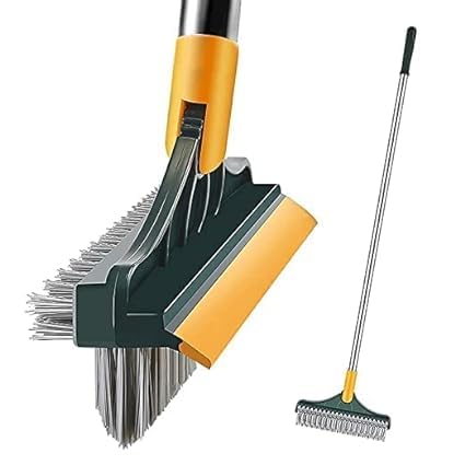 Bathroom Cleaning Brush with Wiper 3 in 1 Tiles Cleaning Brush Floor Scrub Bathroom Brush with Long Handle 120° Rotate Bathroom mop Floor Cleaning Brush (18/8 Steel - Image 4