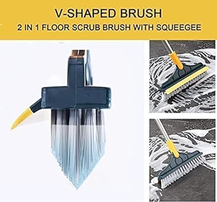 Bathroom Cleaning Brush with Wiper 3 in 1 Tiles Cleaning Brush Floor Scrub Bathroom Brush with Long Handle 120° Rotate Bathroom mop Floor Cleaning Brush (18/8 Steel - Image 2