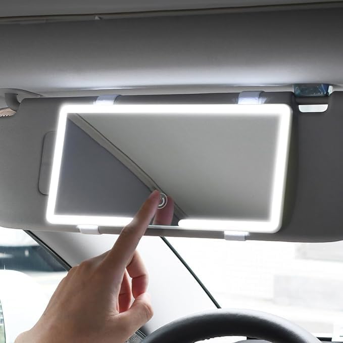 HOPEHAVEN Car Sun Visor Vanity Mirror, Makeup Mirror with 3 Light Modes & 60 LEDs Rechargeable Led Light Car Mirror with Dimmable Touch Screen, Rear View Sun-Shading Travel Cosmetic Mirror.