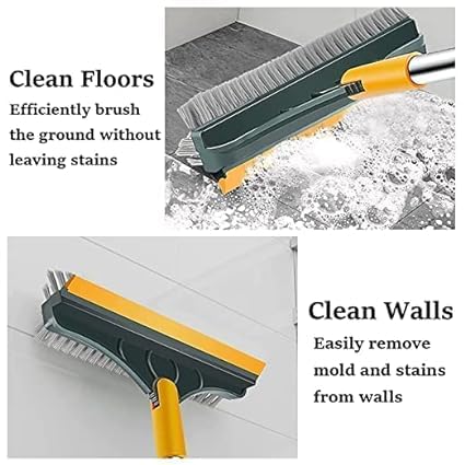 Bathroom Cleaning Brush with Wiper 3 in 1 Tiles Cleaning Brush Floor Scrub Bathroom Brush with Long Handle 120° Rotate Bathroom mop Floor Cleaning Brush (18/8 Steel - Image 3