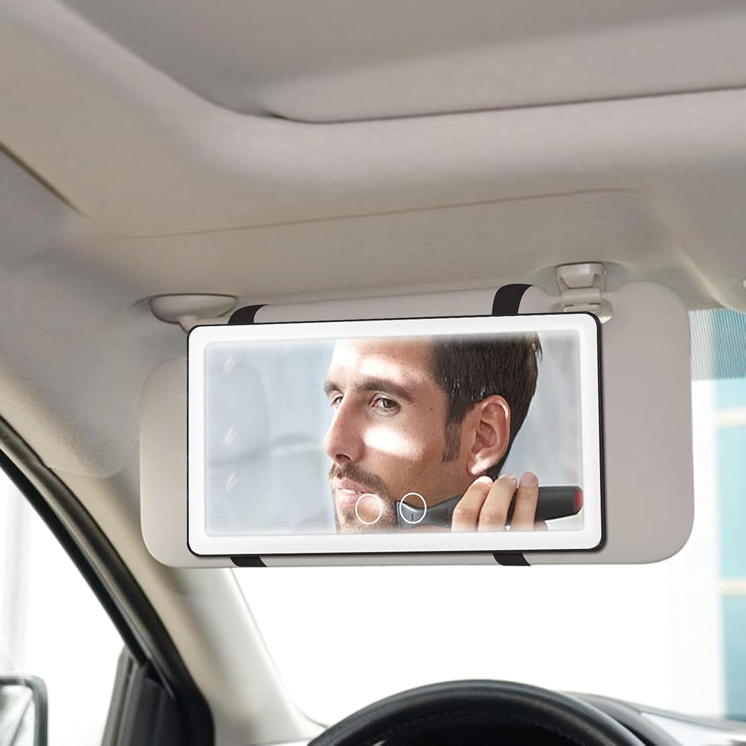 HOPEHAVEN Car Sun Visor Vanity Mirror, Makeup Mirror with 3 Light Modes & 60 LEDs Rechargeable Led Light Car Mirror with Dimmable Touch Screen, Rear View Sun-Shading Travel Cosmetic Mirror. - Image 4