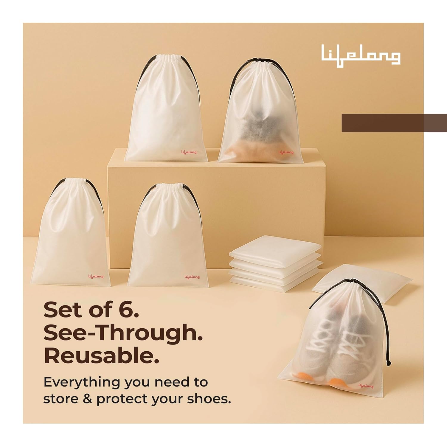 Lifelong Shoe Bags for Travel, Drawstring Travel Shoe Bags for Packing, Dustproof Portable Travel Shoe Storage Bag for Men and Women, - Image 4