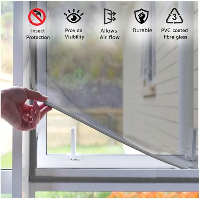 Fiberglass Mosquito Net Pre Stitched with Fastener Tape on All Four Borders Window Mosquito Net, 120 GSM Fiberglass Insect Net Grey Color - Size 80cm X 150cm - Image 3
