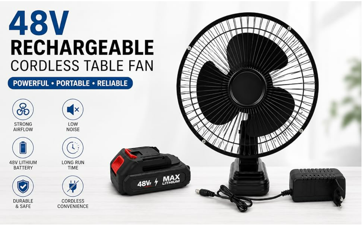 Portable Rechargeable High-Power Adjustable Electric Fan,1Battery,37V Lithium Battery-Powered Fan, Portable Table Fan For Home, Office, Travel, Picnic, Outdoor - Image 3