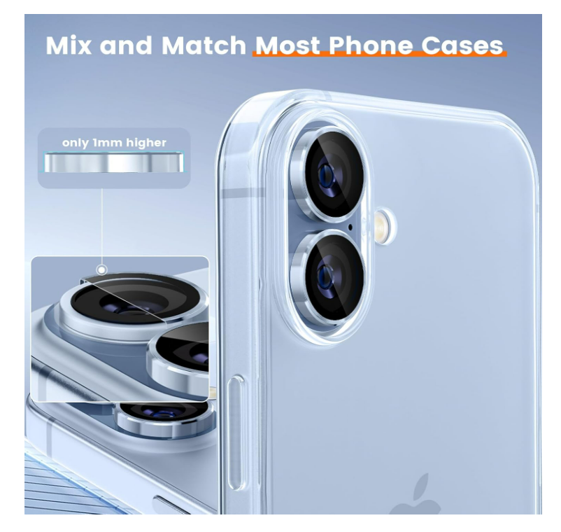 Camera Protection, AR+AF Tempered Glass & 9H Anti-Scratch Metal Aluminium Alloy Cover, HD Clear Camera Lens Protection - Image 6